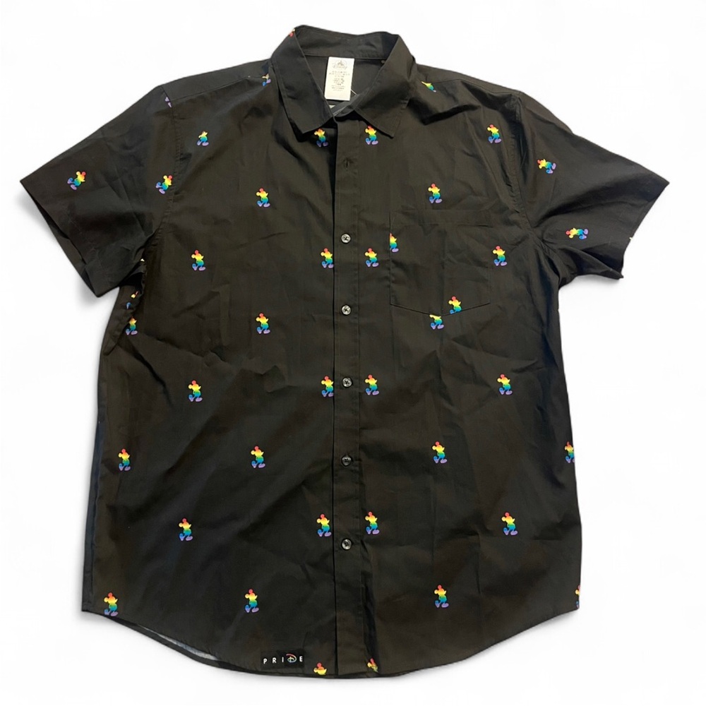 NWT Disney Pride Men’s rainbow Mickey Mouse short sleeve Button Down shirt large